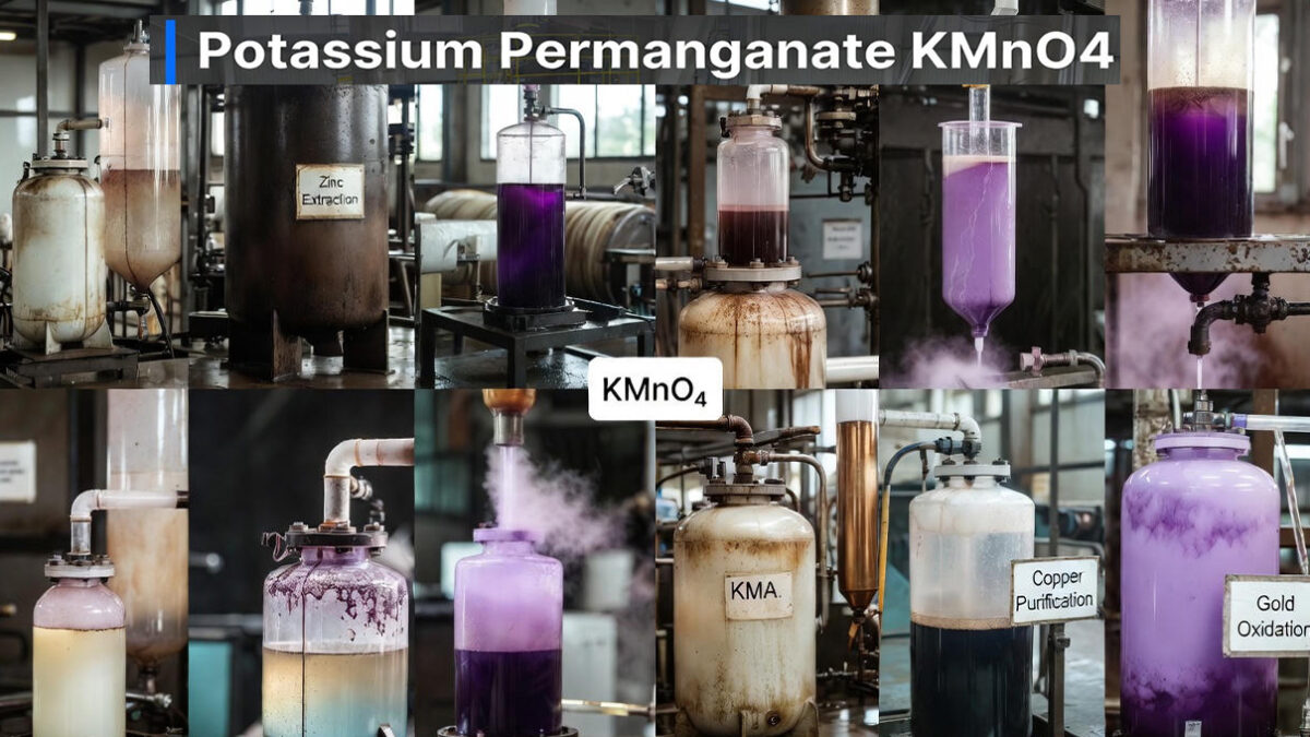 استفاده از پرمنگنات پتاسیم KMnO₄ در صنایع معدن و فلزات (روی، مس، طلا)
