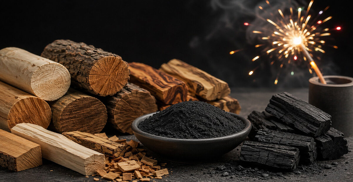 انواع چوب برای تهیهٔ کربن چوبی در پیروتکنیک (آتش‌بازی)